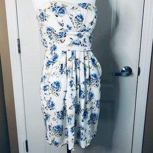 Kismet |  White w Navy & Green Strapless Summer Dress Size Large